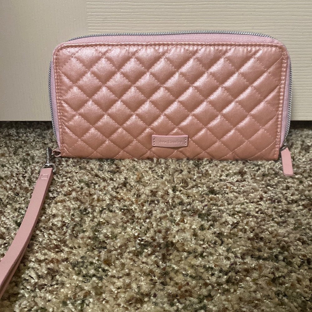 Pink quilted wallet wristlet